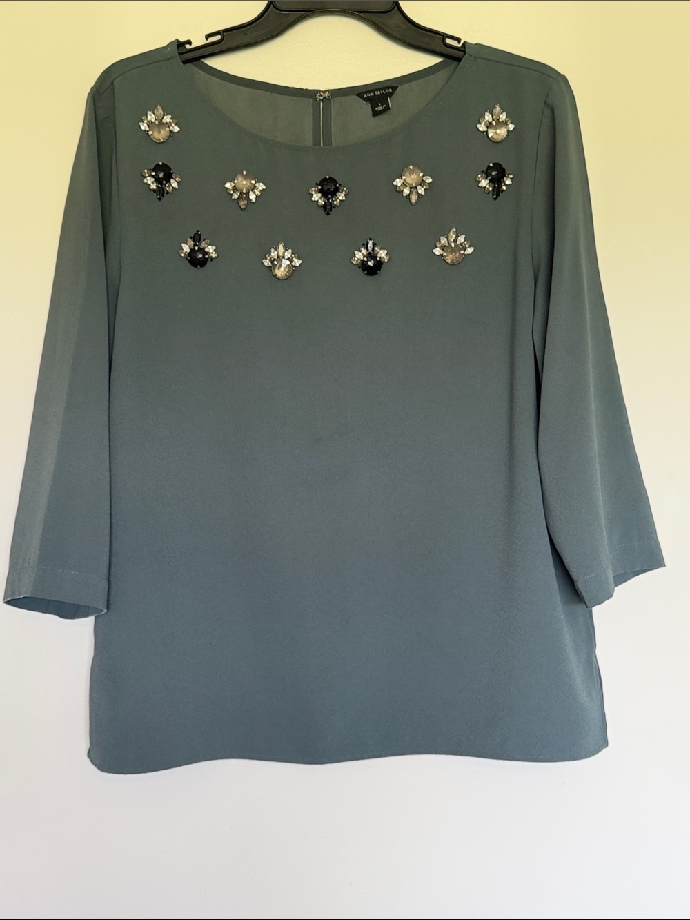 Ann Taylor Slate Green Embellished Women's Blouse